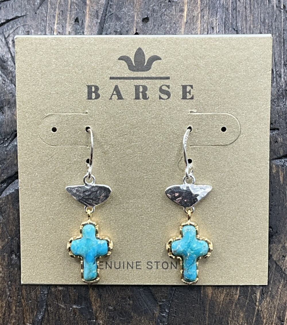Barse Foundry Cross Earrings-Turquoise- Bronze- Silver- NWT